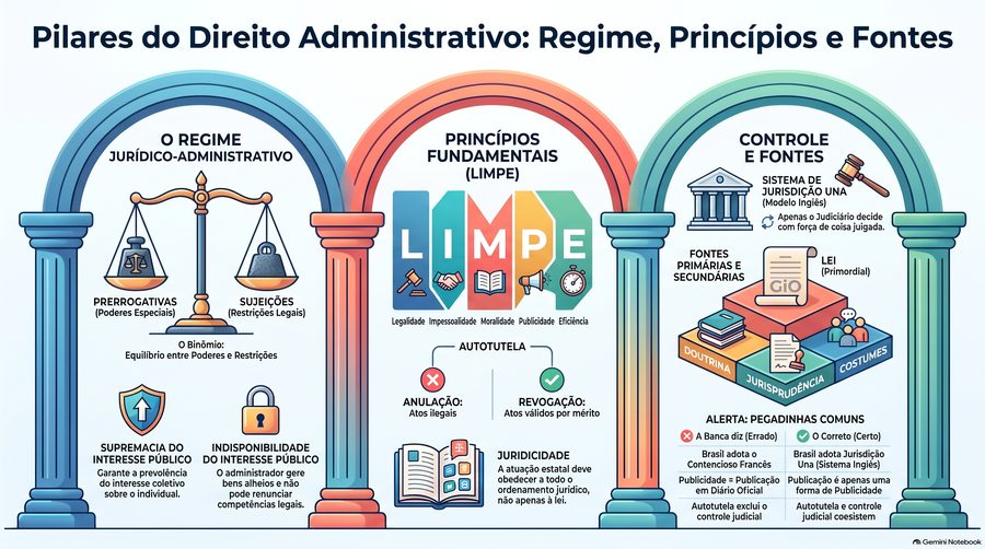 Administrativo — Regime Jurídico, Princípios e Fontes · mapa mental